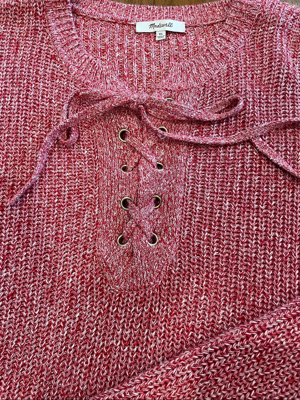 Madewell Pink Heather Lace-Up Crew Sweater - Picture 3 of 5